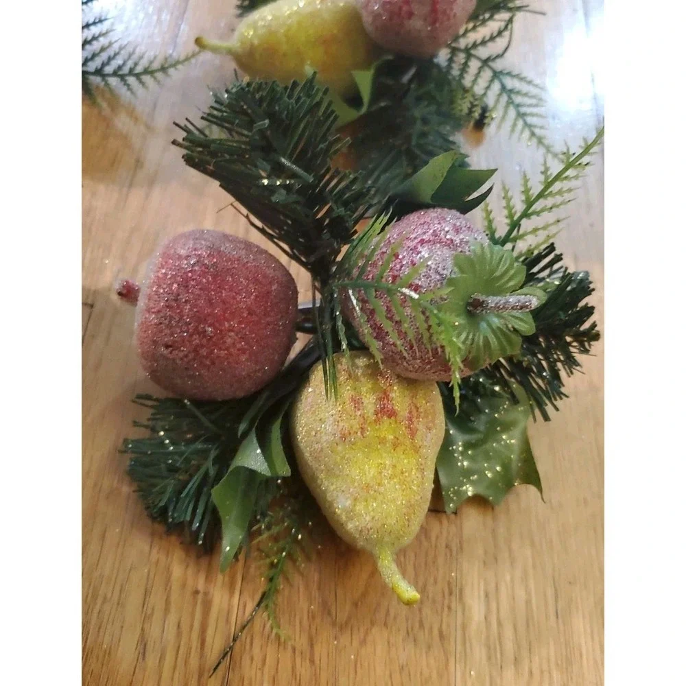 Vtg Set Sugared Fruit Clip-On Christmas Tree Picks Ornaments Pear Strawberry App